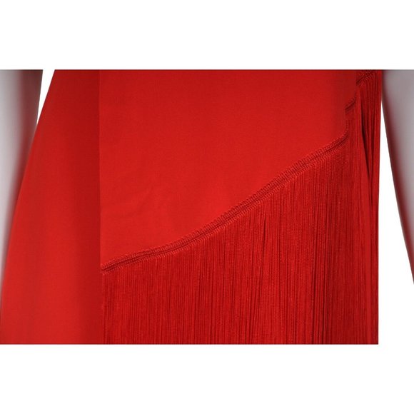Stella McCartney Long Maxi Fringe Dress 44 Sleeveless Red Viscose Stretch - Picture 5 of 10